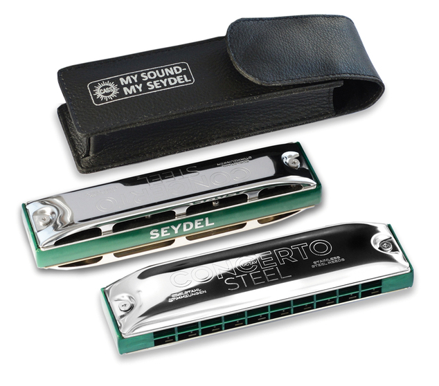 SEYDEL CONCERTO STEEL OCTAVE HARMONICA W/REAL LEATHER CASE