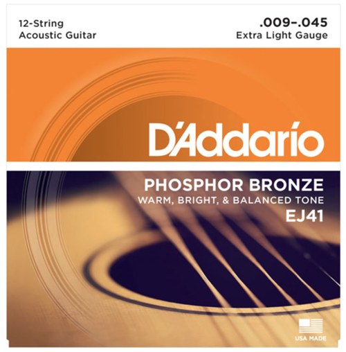 D'ADDARIO 12-STRING ACOUSTIC GUITAR SET, PHOSPHOR BRONZE