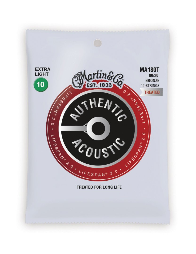 Martin MA180T Authentic Acoustic Lifespan 80/20 Bronze Extra Light (12 String) Guitar Strings