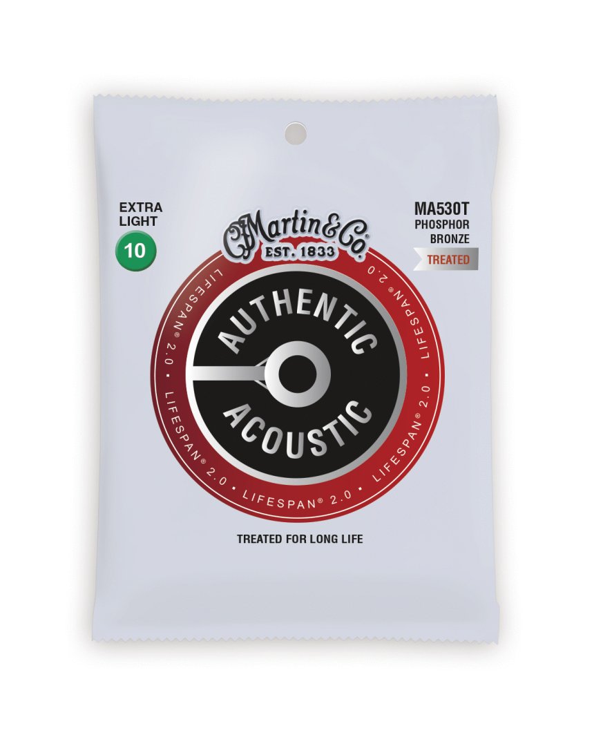 Martin MA530T Authentic Acoustic Lifespan 92/8 Phosphor Bronze Extra Light Guitar Strings