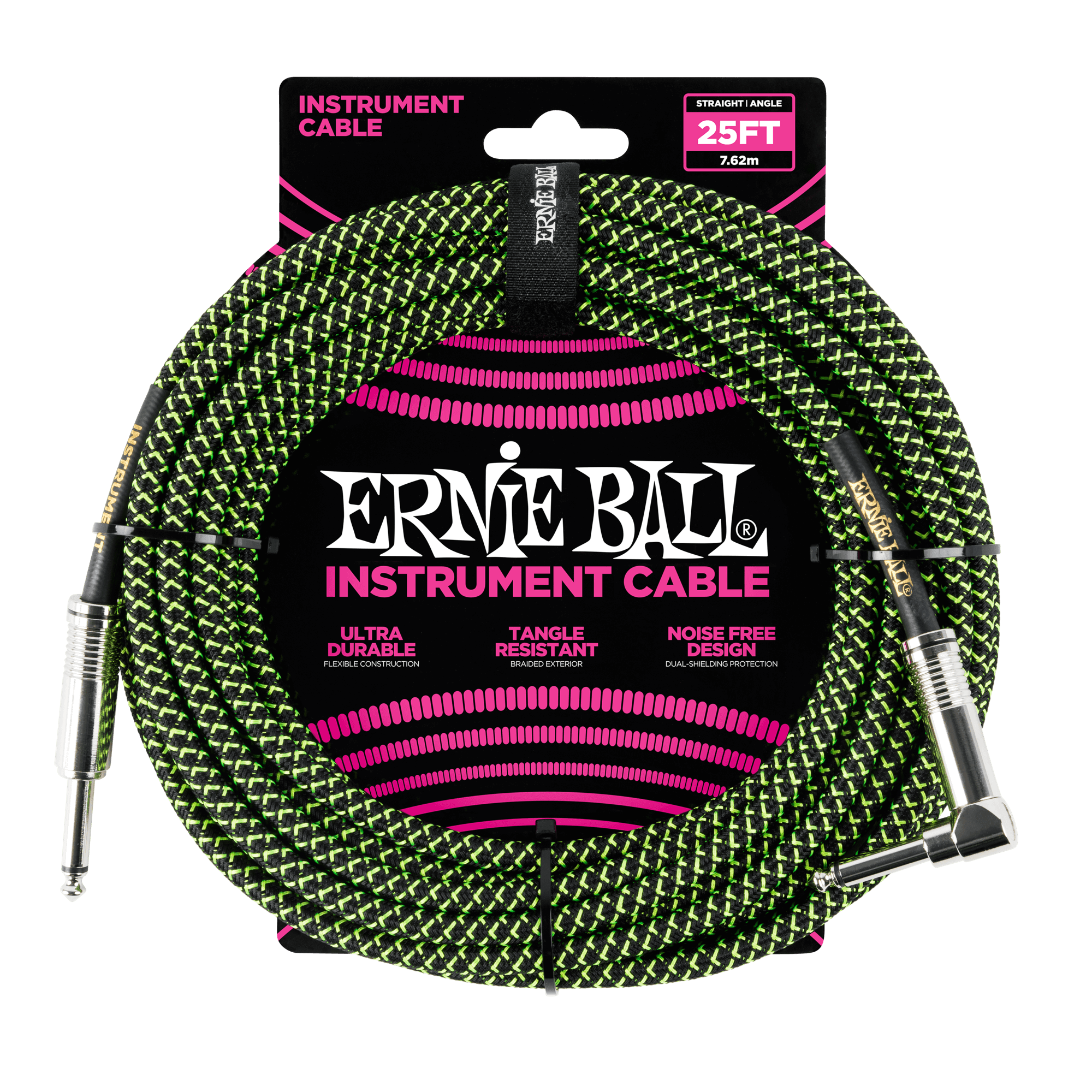 25' Braided Straight / Angle Instrument Cable - Black / Green