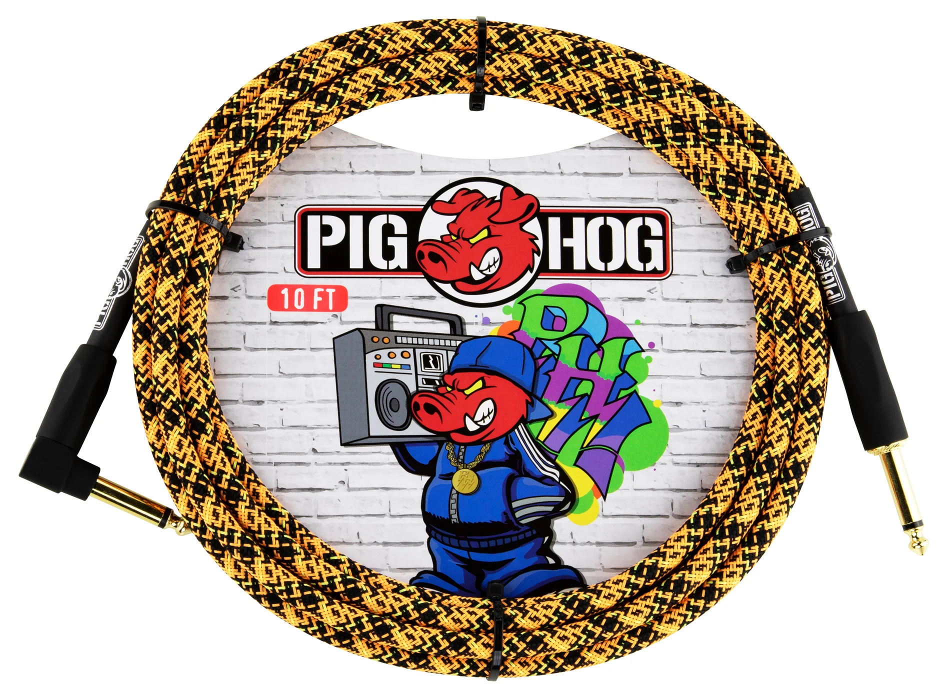 PIG HOG INSTRUMENT CABLE, 10FT RIGHT, ORANGE GRAFFITI