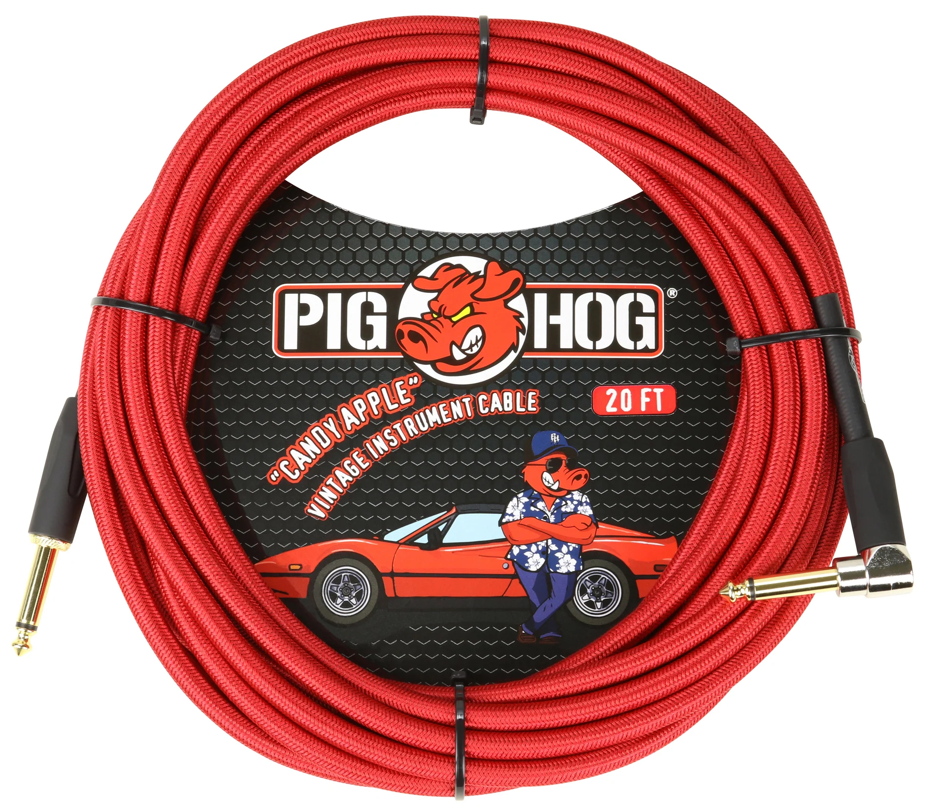 PIG HOG VINTAGE SERIES INSTRUMENT CABLE, 20FT, CANDY APPLE RED