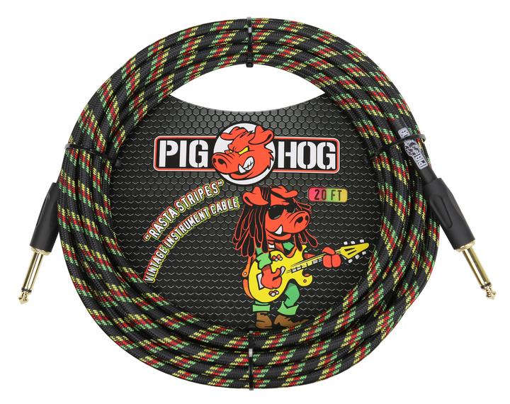 PIG HOG VINTAGE SERIES INSTRUMENT CABLE, 20FT, RASTA STRIPES