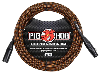 Pig Hog Orange & Black Woven Mic Cable, 20ft XLR