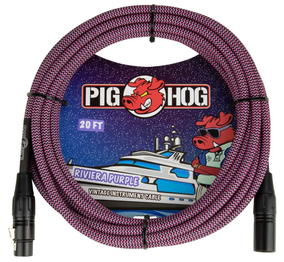 PIG HOG RIVIERA PURPLE WOVEN MIC CABLE, 20FT XLR