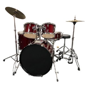 Perfekt Gear Full-Size Complete Drum Kit with Hardware & Cymbals – Wine Red