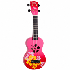 Mahalo MD1-HBRDB Hibiscus Soprano Ukulele. Red Burst