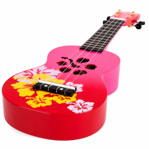 Alternative view of Mahalo MD1-HBRDB Hibiscus Soprano Ukulele. Red Burst